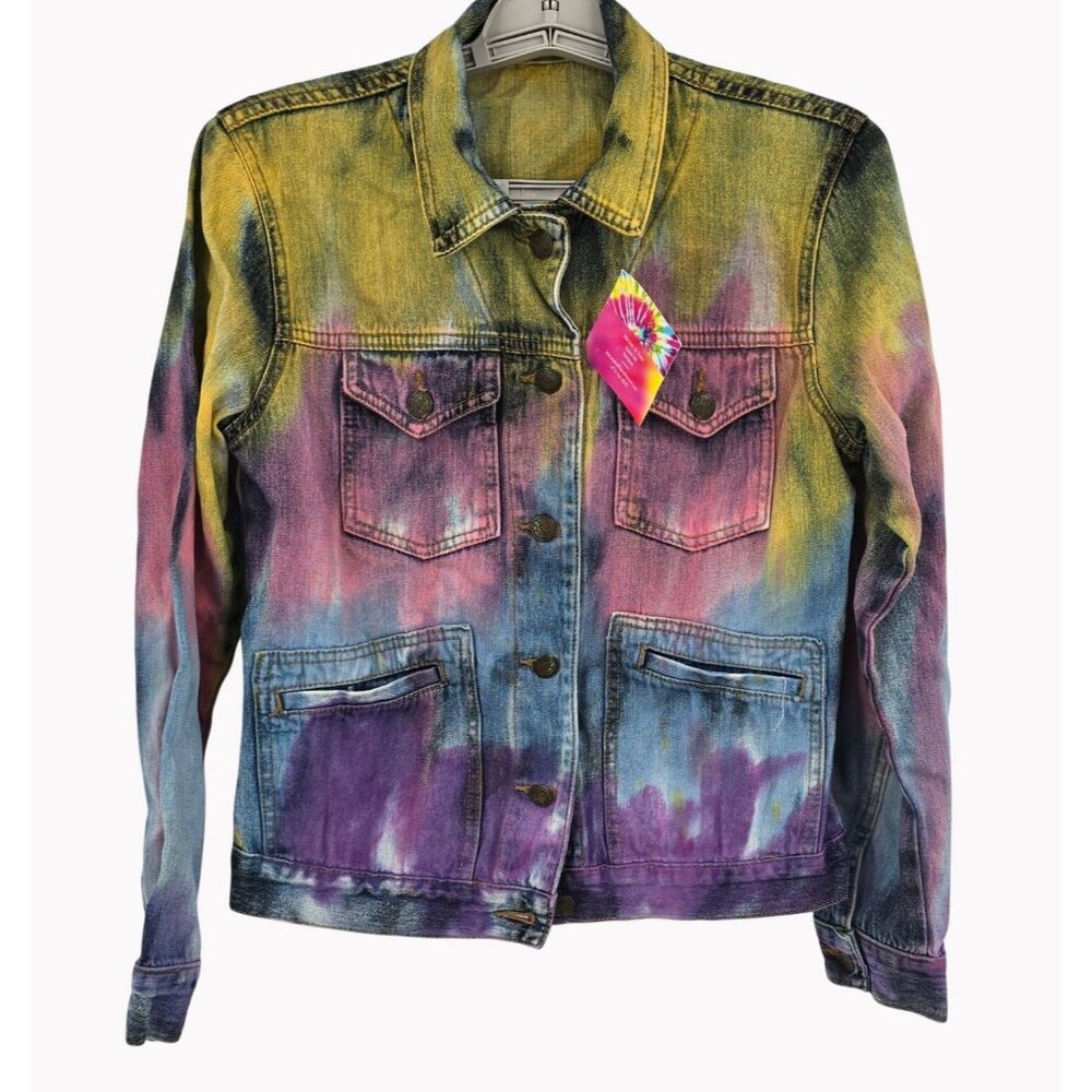 Stitches & Dyes Girls Large 34in Chest Tie Dye Denim Jacket Multicolor